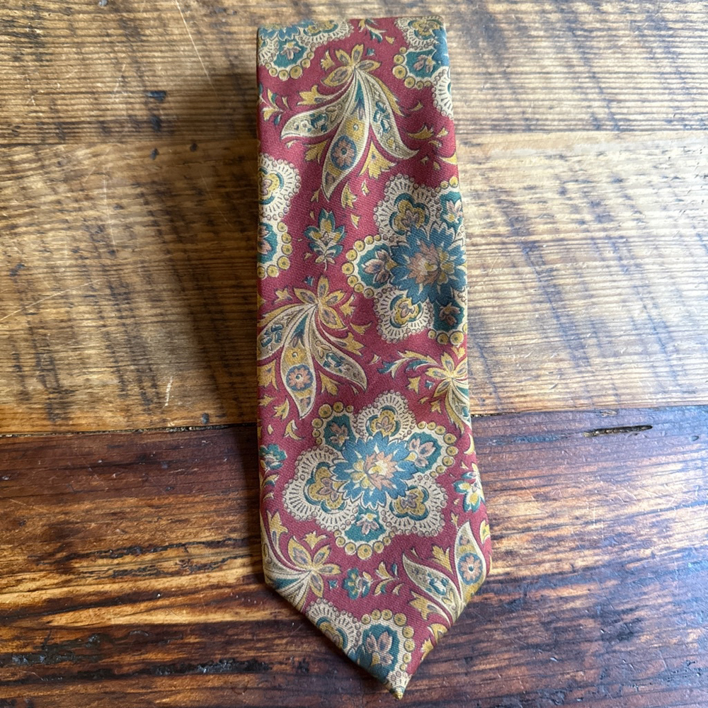 Men's Harrods Red Gold Teal Paisley Silk Tie One Size